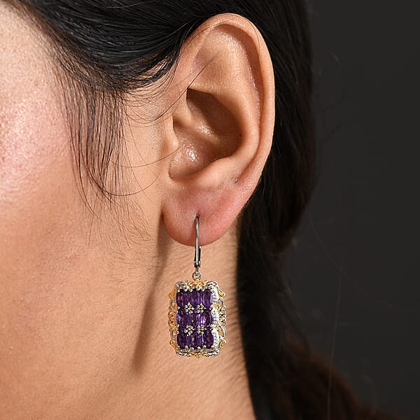 Shop Lc EverTrue African Amethyst Cluster Earring In 18K YG Plated And Platinum Bond 4.50 Ctw
