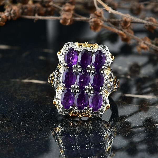 Shop Lc EverTrue African Amethyst Cluster Ring In 18K YG Plated And Platinum Bond 3.70 Ctw