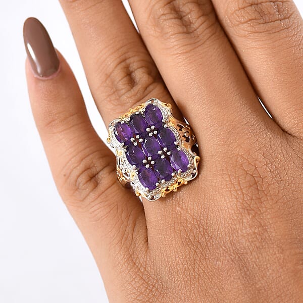 Shop Lc EverTrue African Amethyst Cluster Ring In 18K YG Plated And Platinum Bond 3.70 Ctw