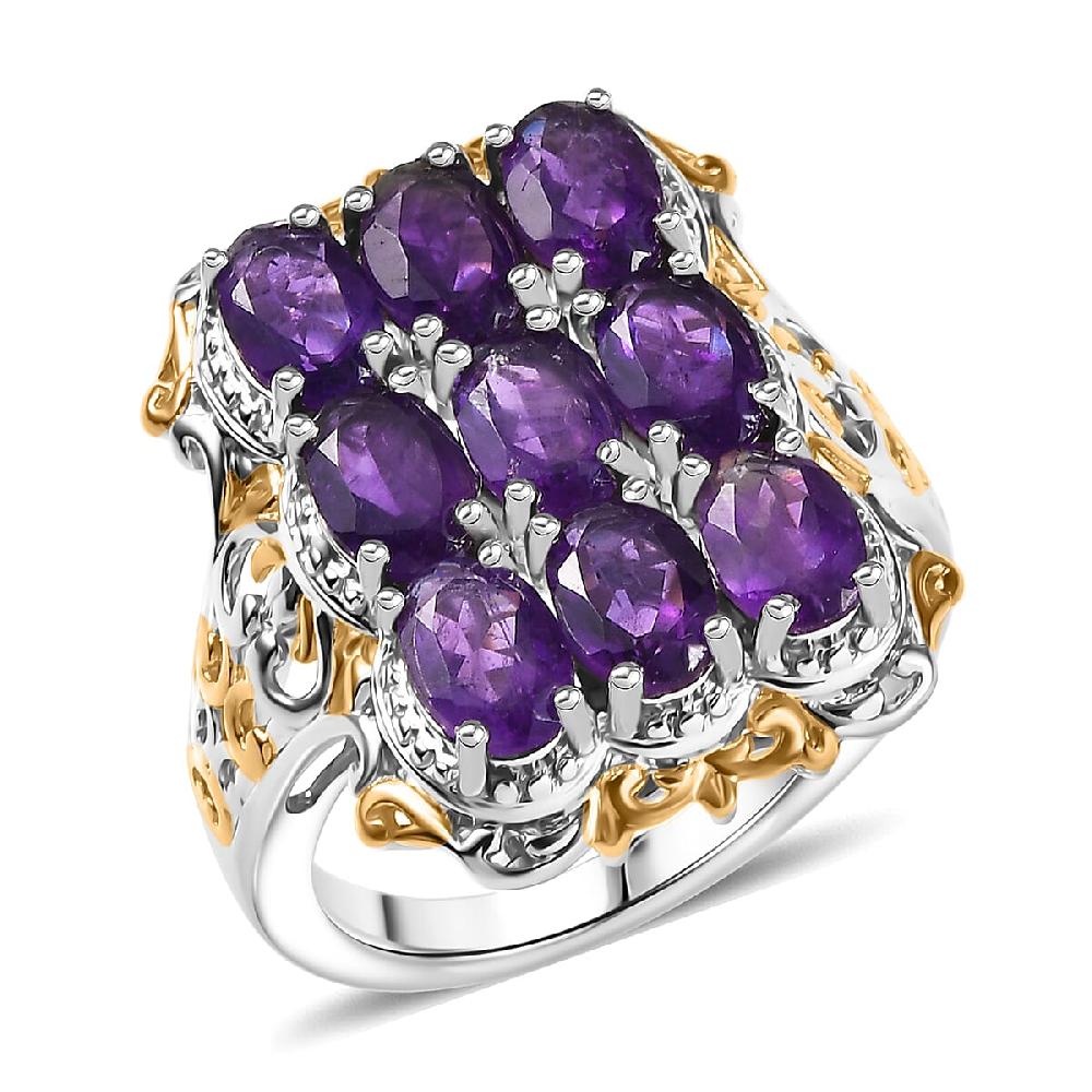 shop lc EverTrue African Amethyst Cluster Ring in 18K YG Plated and Platinum Bond 3.70 ctw