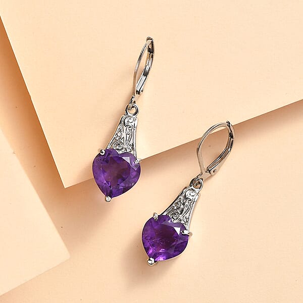 Shop Lc EverTrue African Amethyst Earrings In Stainless Steel 6.10 Ctw