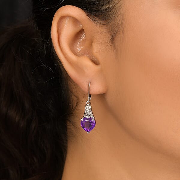 Shop Lc EverTrue African Amethyst Earrings In Stainless Steel 6.10 Ctw