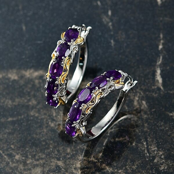 Shop Lc EverTrue African Amethyst Full Hoop Earrings 18K YG Plated And Platinum Bond 4.50 Ctw