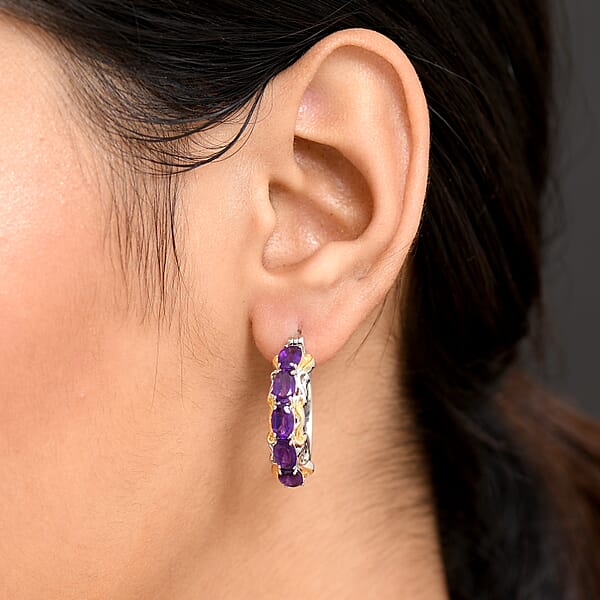 Shop Lc EverTrue African Amethyst Full Hoop Earrings 18K YG Plated And Platinum Bond 4.50 Ctw