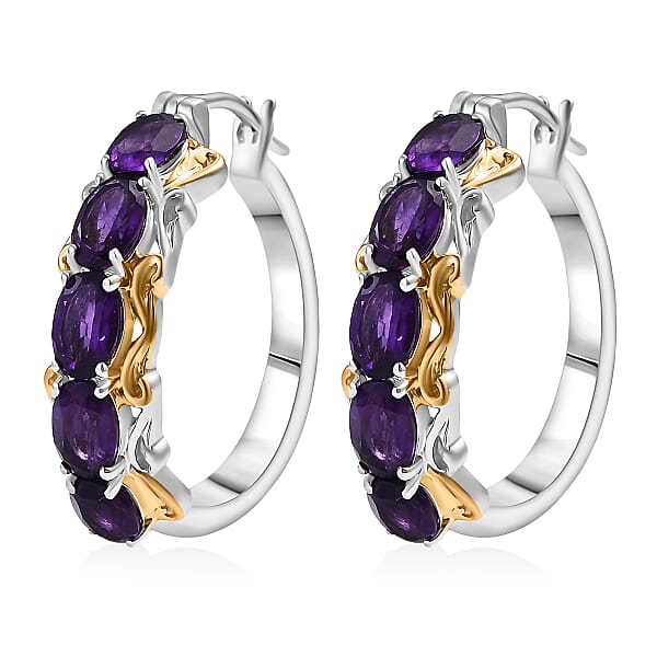 Shop Lc EverTrue African Amethyst Full Hoop Earrings 18K YG Plated And Platinum Bond 4.50 Ctw