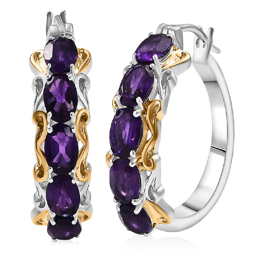 shop lc EverTrue African Amethyst Full Hoop Earrings 18K YG Plated and Platinum Bond 4.50 ctw