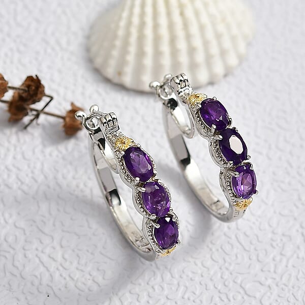 Shop Lc EverTrue African Amethyst Hoop Earring In 18K YG Plated And Platinum Bond 2.50 Ctw