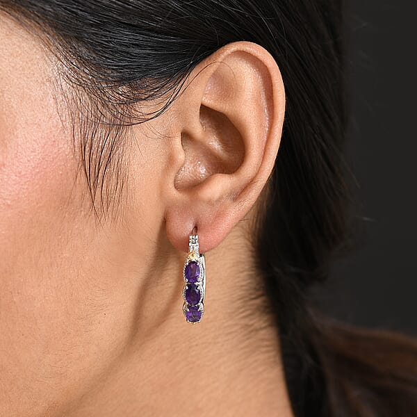 Shop Lc EverTrue African Amethyst Hoop Earring In 18K YG Plated And Platinum Bond 2.50 Ctw