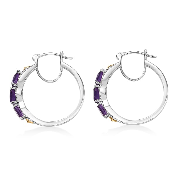 Shop Lc EverTrue African Amethyst Hoop Earring In 18K YG Plated And Platinum Bond 2.50 Ctw