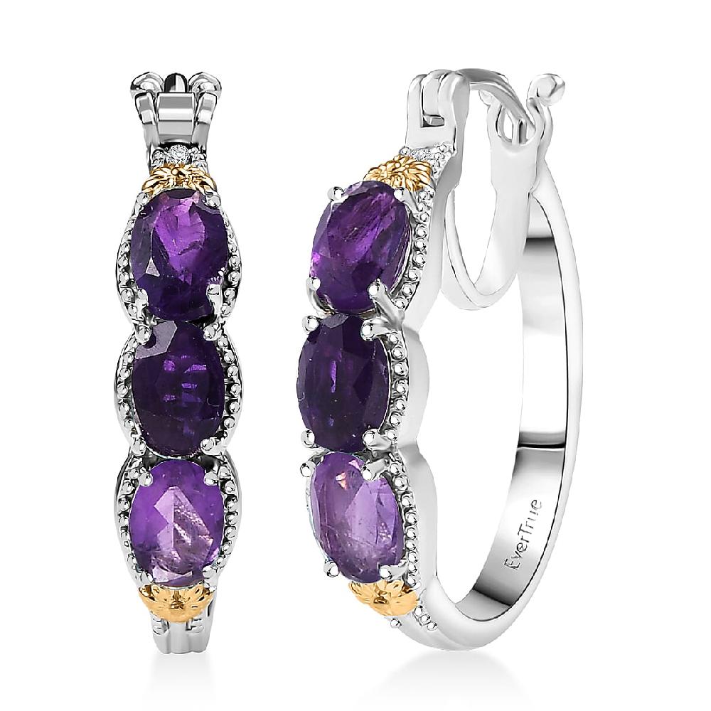shop lc EverTrue African Amethyst Hoop Earring in 18K YG Plated and Platinum Bond 2.50 ctw