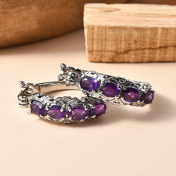 Shop Lc EverTrue African Amethyst Hoop Earrings In Stainless Steel 3.35 Ctw