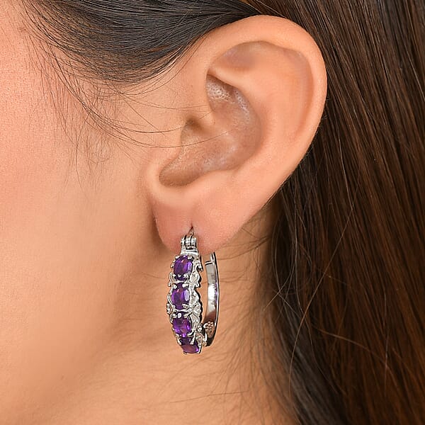 Shop Lc EverTrue African Amethyst Hoop Earrings In Stainless Steel 3.35 Ctw