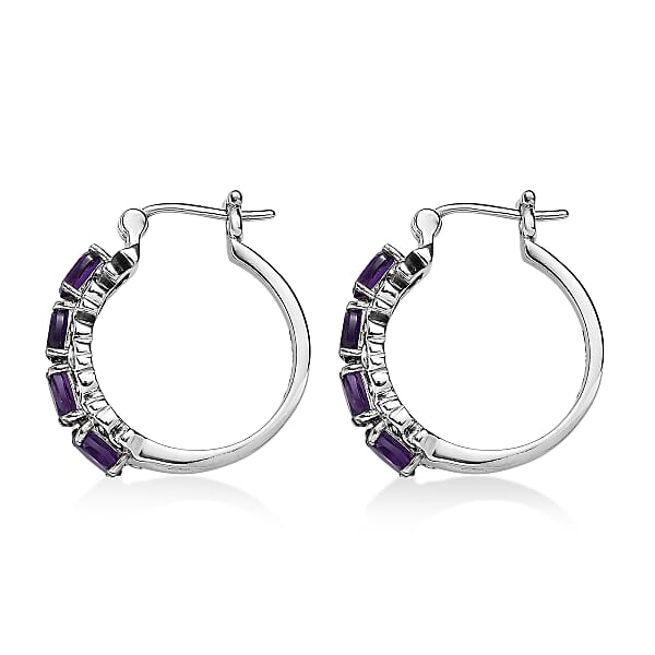 Shop Lc EverTrue African Amethyst Hoop Earrings In Stainless Steel 3.35 Ctw