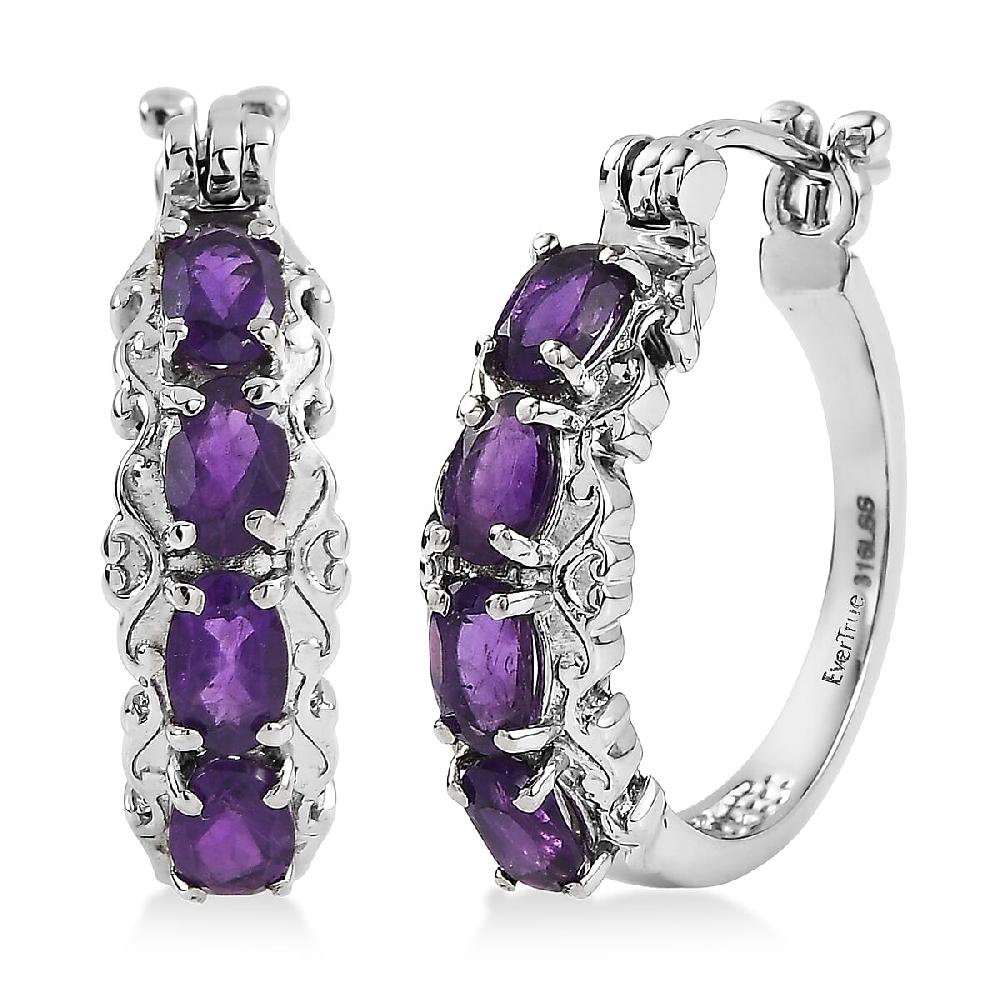 shop lc EverTrue African Amethyst Hoop Earrings in Stainless Steel 3.35 ctw