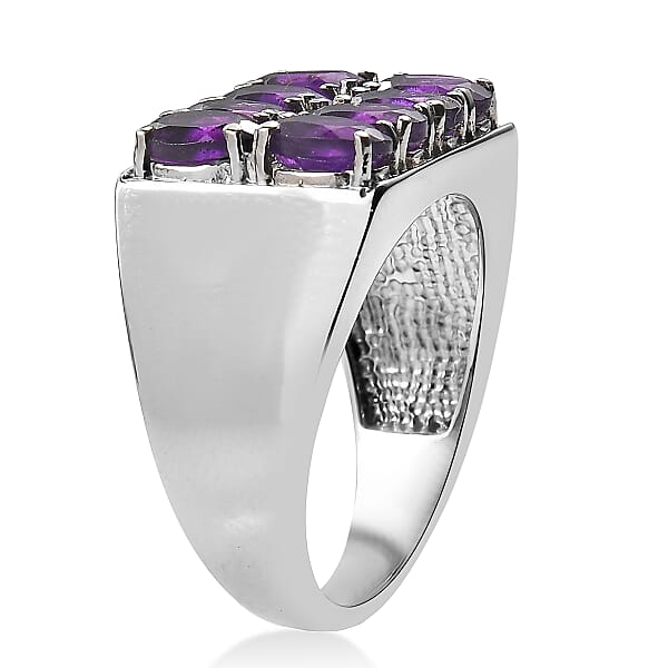 Shop Lc EverTrue African Amethyst Men's Ring In Stainless Steel 3.50 Ctw