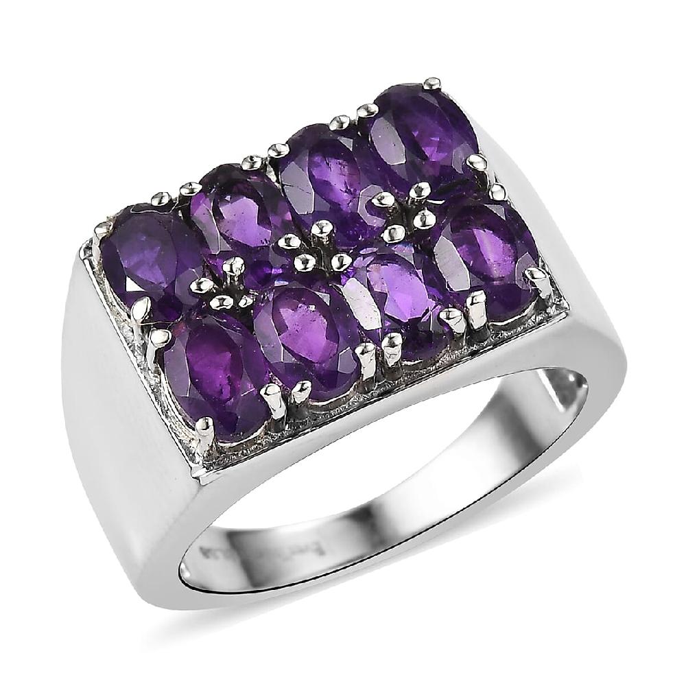 shop lc EverTrue African Amethyst Men's Ring in Stainless Steel 3.50 ctw