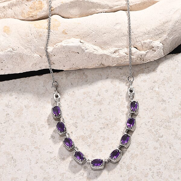 Shop Lc EverTrue African Amethyst Necklace In Stainless Steel 3.90 Ctw (18 Inches)