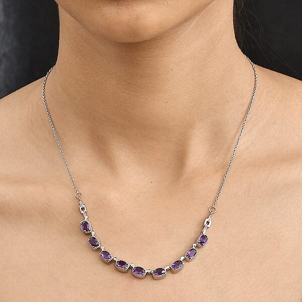 Shop Lc EverTrue African Amethyst Necklace In Stainless Steel 3.90 Ctw (18 Inches)