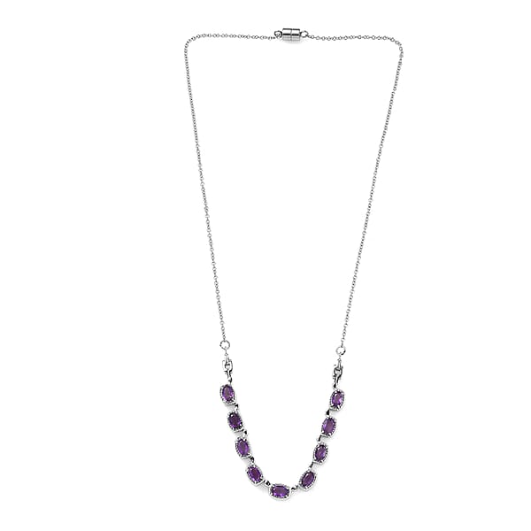 Shop Lc EverTrue African Amethyst Necklace In Stainless Steel 3.90 Ctw (18 Inches)