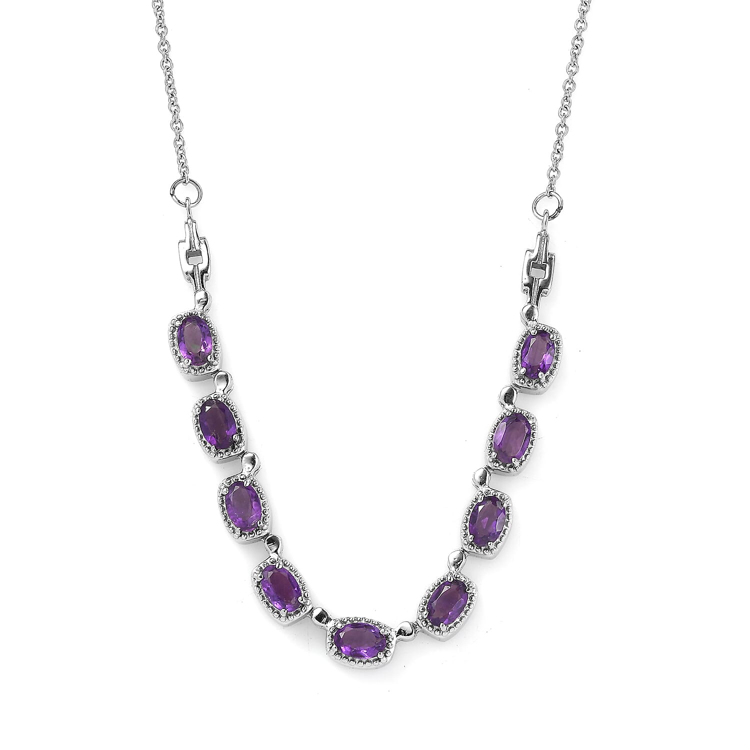 shop lc EverTrue African Amethyst Necklace in Stainless Steel 3.90 ctw (18 Inches)