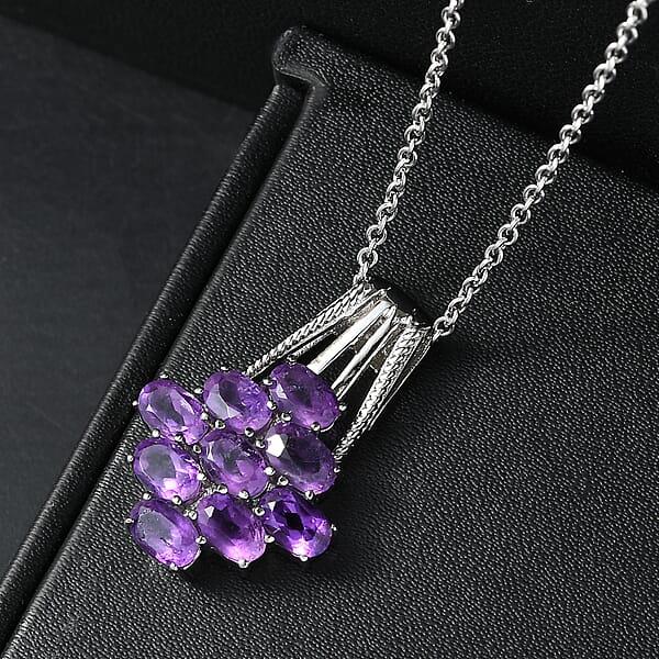 Shop Lc EverTrue African Amethyst Pendant Necklace In Stainless Steel 4.15 Ctw (20 Inches)