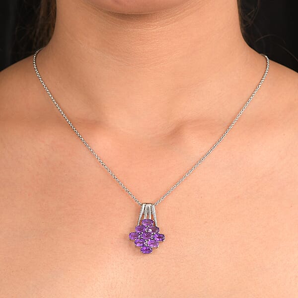 Shop Lc EverTrue African Amethyst Pendant Necklace In Stainless Steel 4.15 Ctw (20 Inches)