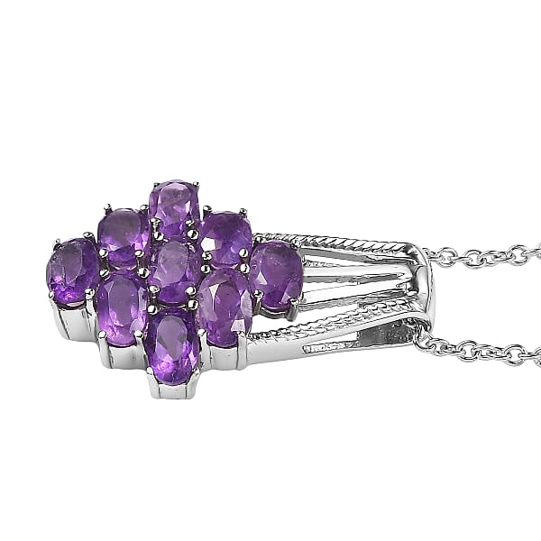Shop Lc EverTrue African Amethyst Pendant Necklace In Stainless Steel 4.15 Ctw (20 Inches)