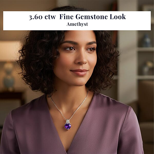 Shop Lc EverTrue African Amethyst Pendant Necklace In Stainless Steel 3.60 Ctw (20 Inches)