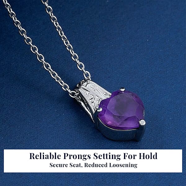 Shop Lc EverTrue African Amethyst Pendant Necklace In Stainless Steel 3.60 Ctw (20 Inches)