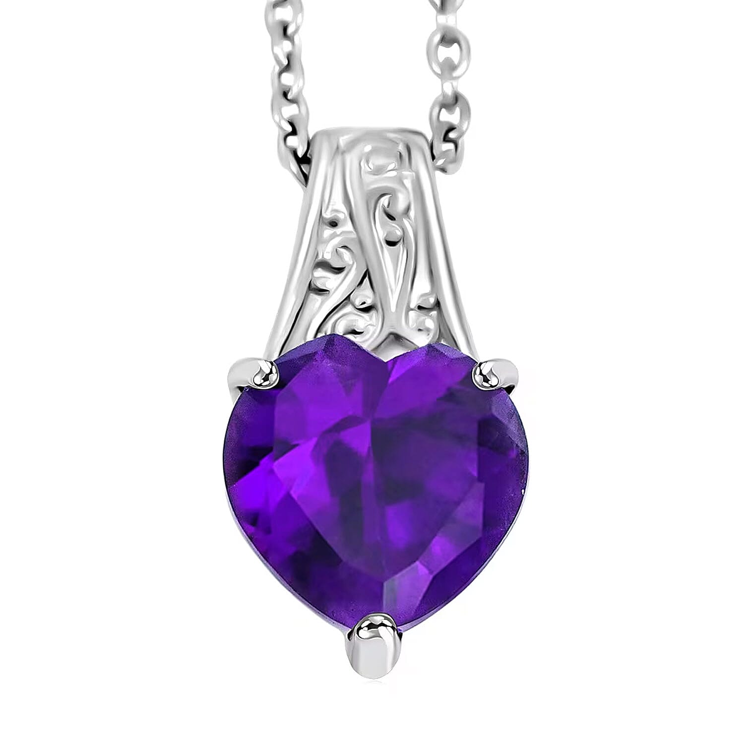 shop lc EverTrue African Amethyst Pendant Necklace in Stainless Steel 3.60 ctw (20 Inches)