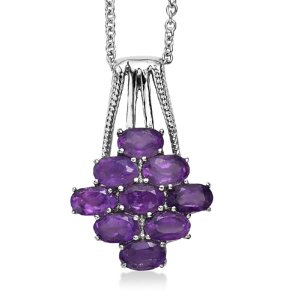 shop lc EverTrue African Amethyst Pendant Necklace in Stainless Steel 4.15 ctw (20 Inches)