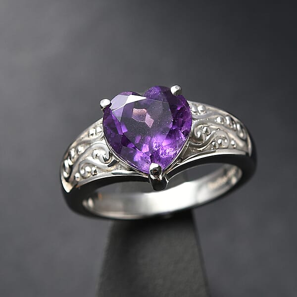 Shop Lc EverTrue African Amethyst Ring In Stainless Steel 3.20 Ctw