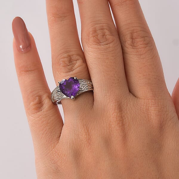 Shop Lc EverTrue African Amethyst Ring In Stainless Steel 3.20 Ctw
