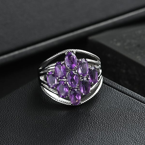 Shop Lc EverTrue African Amethyst Ring In Stainless Steel 5.00 Ctw