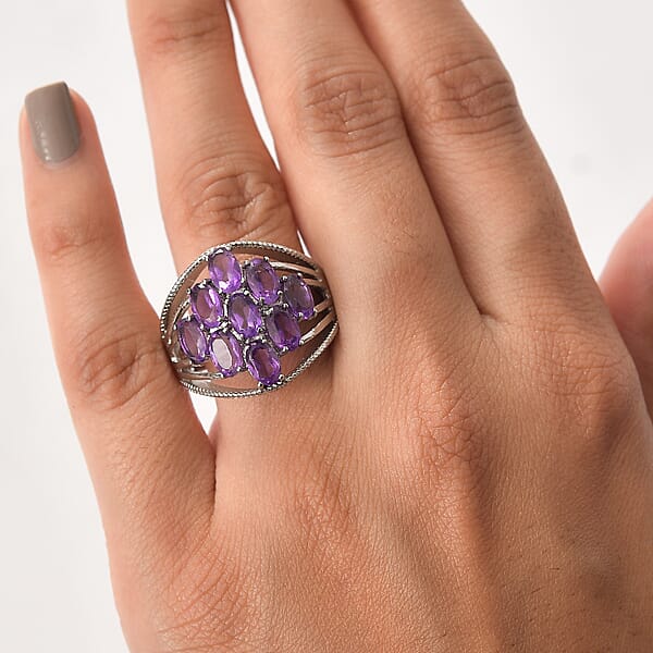 Shop Lc EverTrue African Amethyst Ring In Stainless Steel 5.00 Ctw