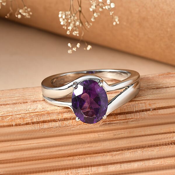 Shop Lc EverTrue African Amethyst Ring In Stainless Steel 2.60 Ctw