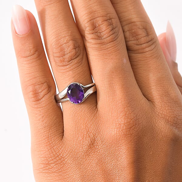 Shop Lc EverTrue African Amethyst Ring In Stainless Steel 2.60 Ctw