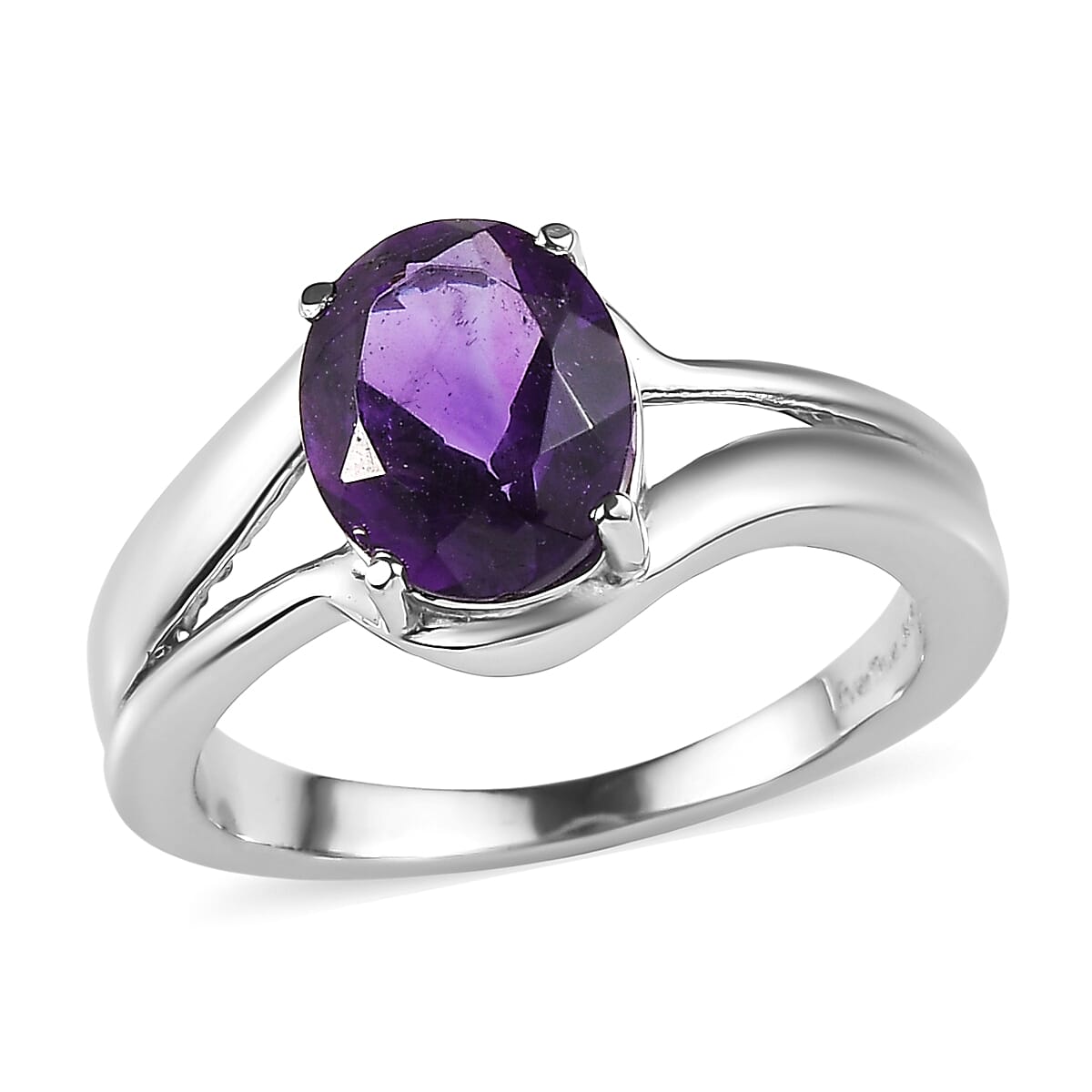 shop lc EverTrue African Amethyst Ring in Stainless Steel 2.60 ctw