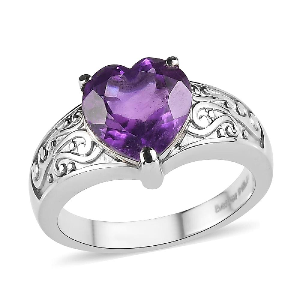 shop lc EverTrue African Amethyst Ring in Stainless Steel 3.20 ctw
