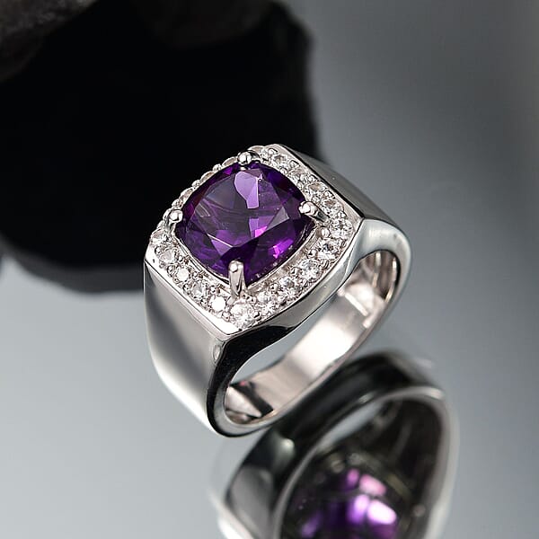 Shop Lc EverTrue African Amethyst White Zircon Mens Ring In Platinum Bond 5.00 Ctw