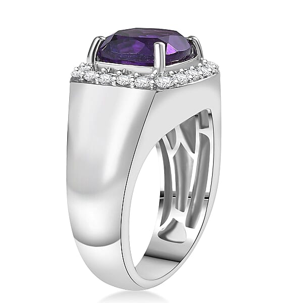 Shop Lc EverTrue African Amethyst White Zircon Mens Ring In Platinum Bond 5.00 Ctw