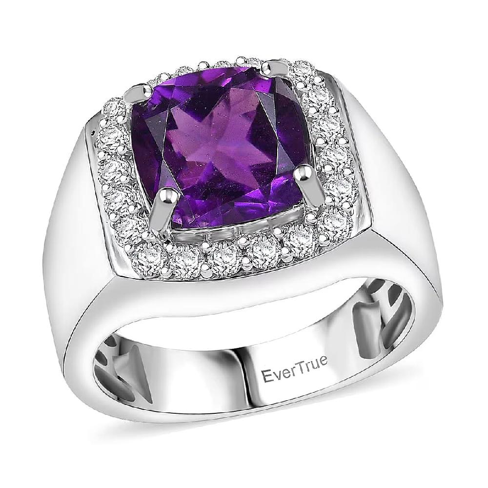 shop lc EverTrue African Amethyst White Zircon Mens Ring in Platinum Bond 5.00 ctw