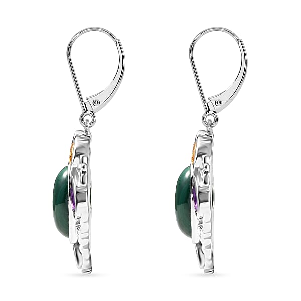 Shop Lc EverTrue African Malachite And Multi Gemstone 19.10 Ctw Blooming Garden Earrings In Platinum Bond