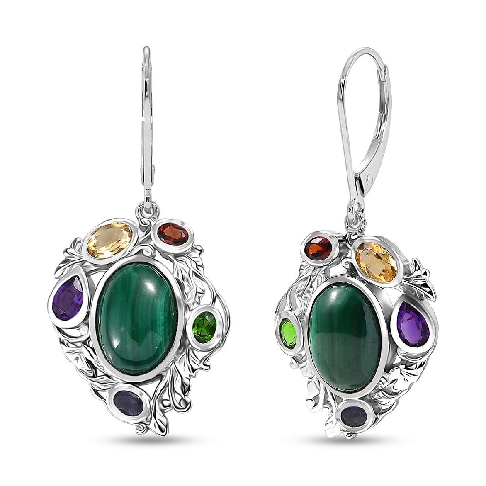 shop lc EverTrue African Malachite and Multi Gemstone 19.10 ctw Blooming Garden Earrings in Platinum Bond