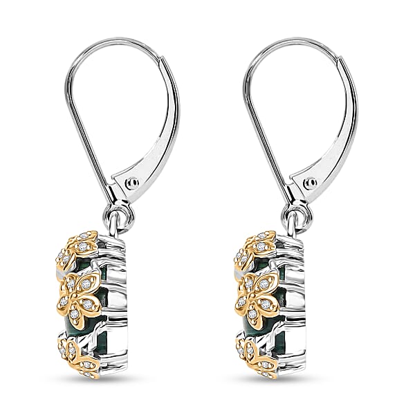 Shop Lc EverTrue African Malachite And White Zircon 9.75 Ctw Floral Earrings In 18K YG Plated And Platinum Bond
