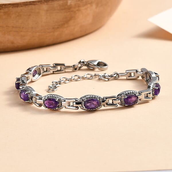 Shop Lc EverTrue Amethyst 3.15 Ctw Link Bracelet In Stainless Steel (6.50-8.0In)