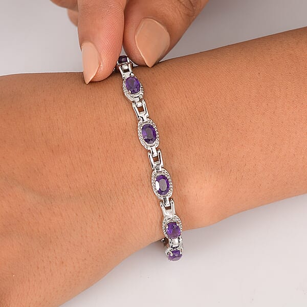 Shop Lc EverTrue Amethyst 3.15 Ctw Link Bracelet In Stainless Steel (6.50-8.0In)