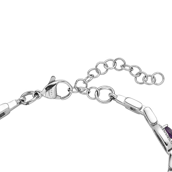 Shop Lc EverTrue Amethyst 3.15 Ctw Link Bracelet In Stainless Steel (6.50-8.0In)
