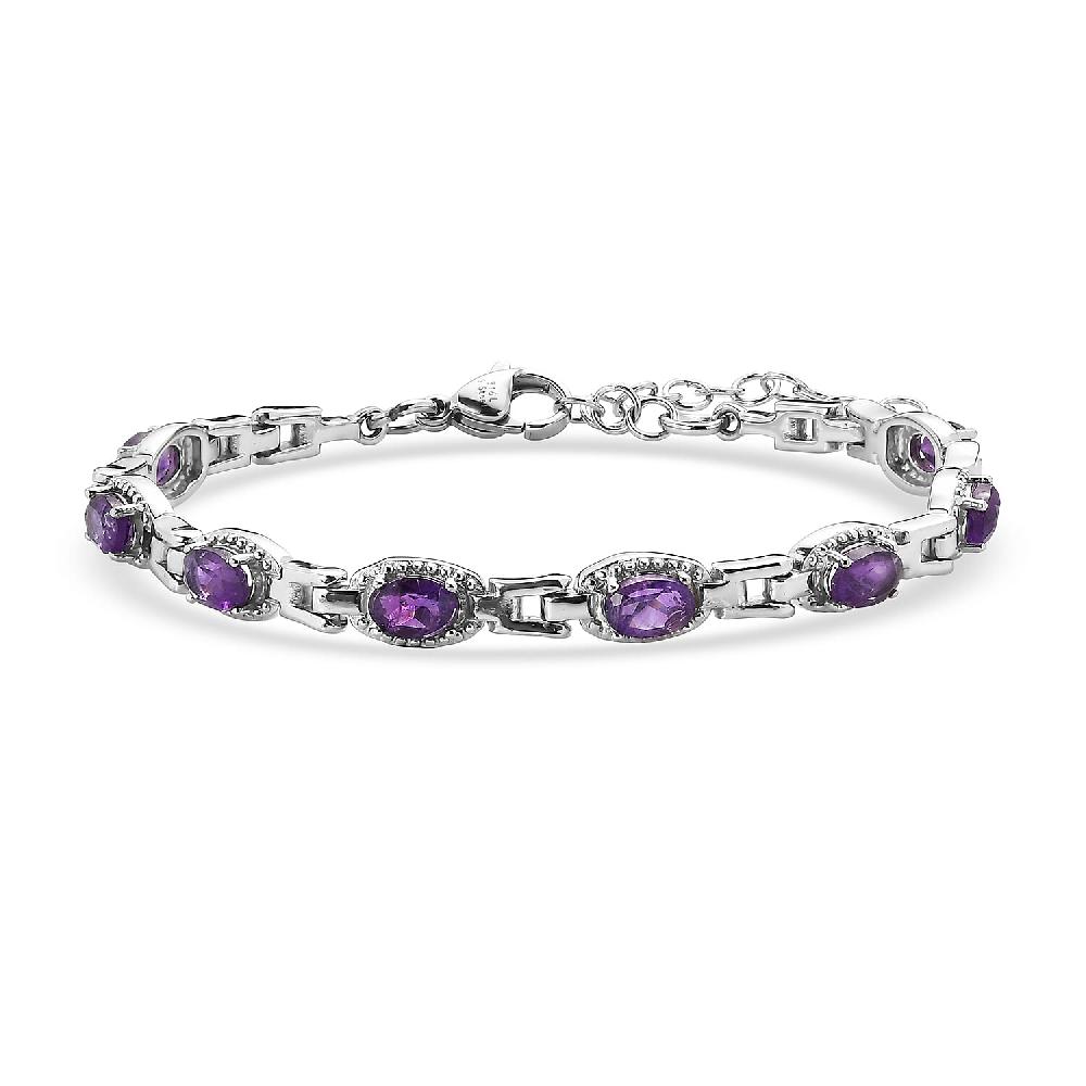 shop lc EverTrue Amethyst 3.15 ctw Link Bracelet in Stainless Steel (6.50-8.0In)