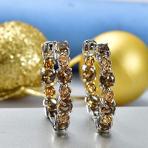 Shop Lc EverTrue Autumn Alexite 6.85 Ctw Rose Flower Hoop Earrings In 18K YG Plated And Platinum Bond